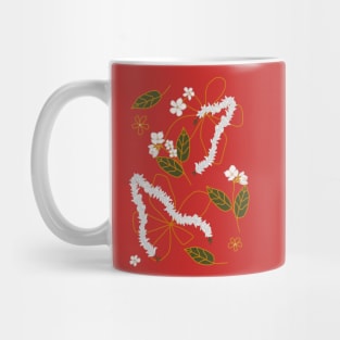 South Asian Jasmine Flower Hair Garland Gajra Pattern On Red Background Mug